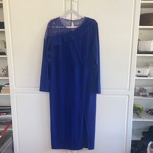 Grace Karin Royal Blue Long Sleeve Midi Dress with Lace Yoke